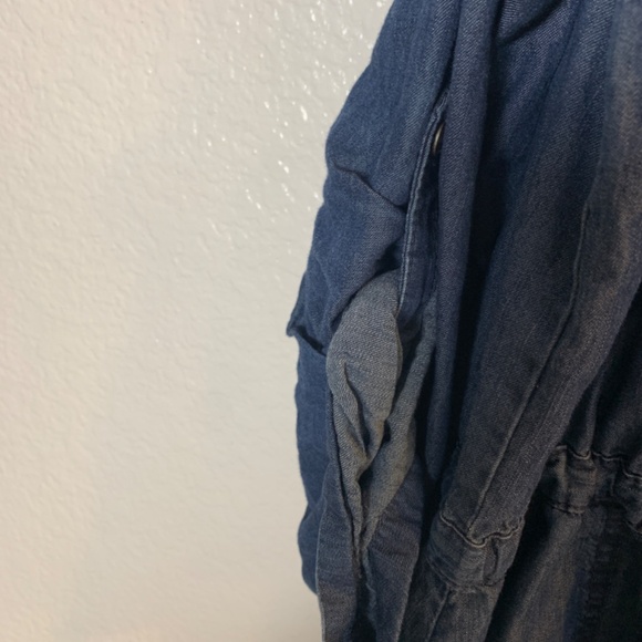 Sonoma Blue Denim Dress 3X Tie Waist Roll Tab Sleeve Button Front Cotton Blend - Picture 8 of 13